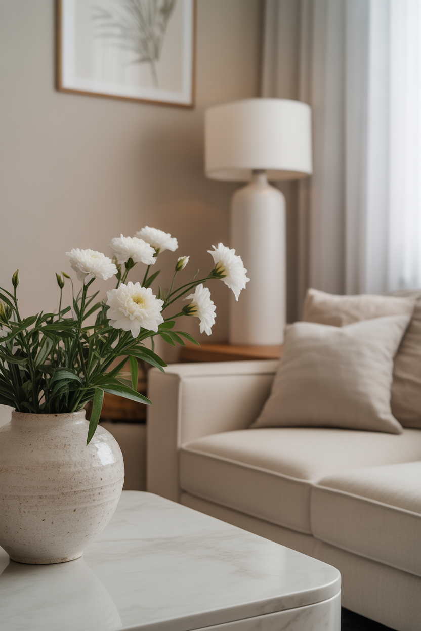 minimalist Mother’s Day flower ideas with a white and green arrangement