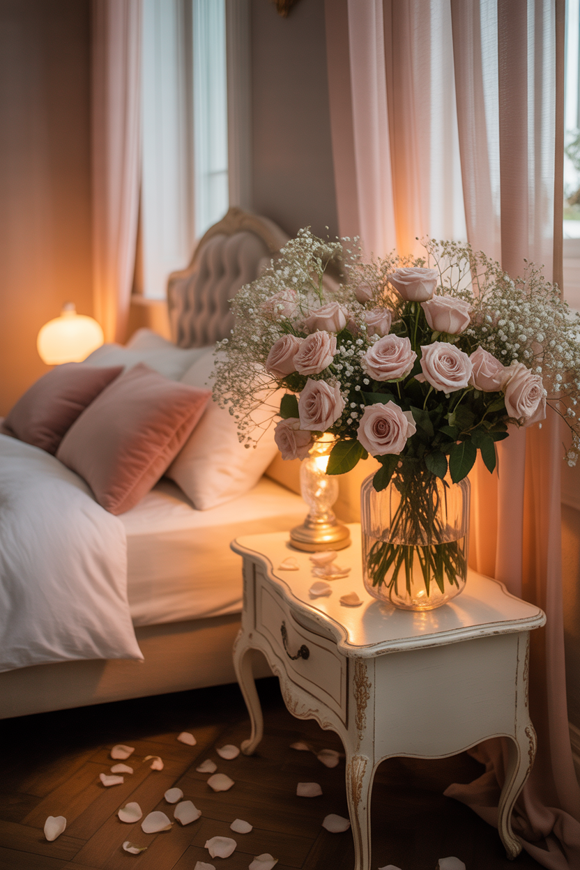 romantic Mother’s Day flower ideas with roses and baby’s breath