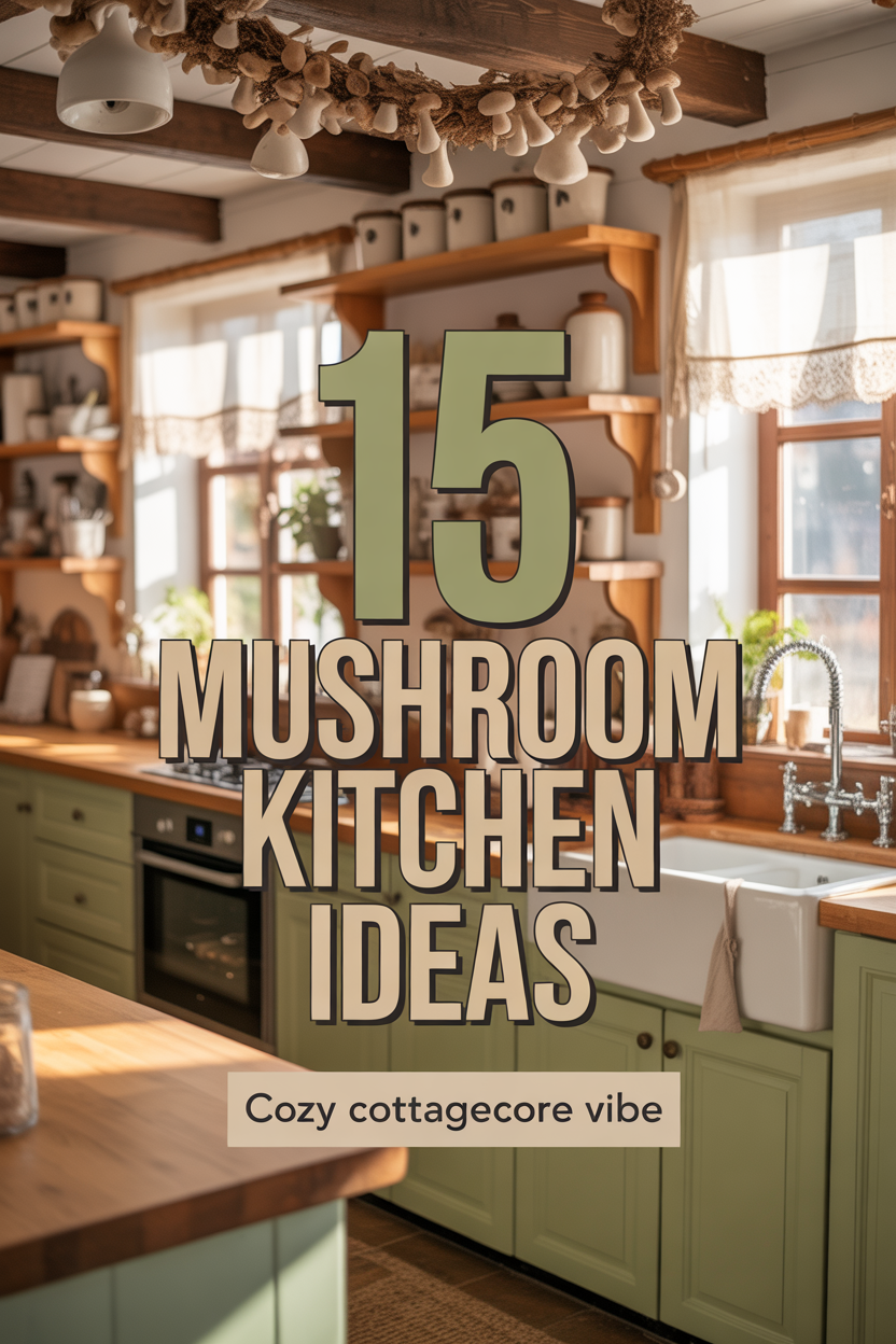 cozy cottagecore kitchen with mushroom decor ideas and warm natural lighting