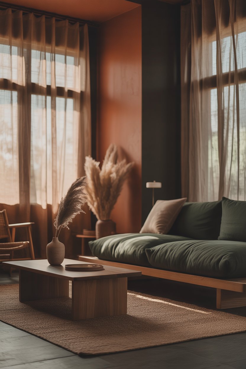 Small boho living room filled with natural sunlight and airy design