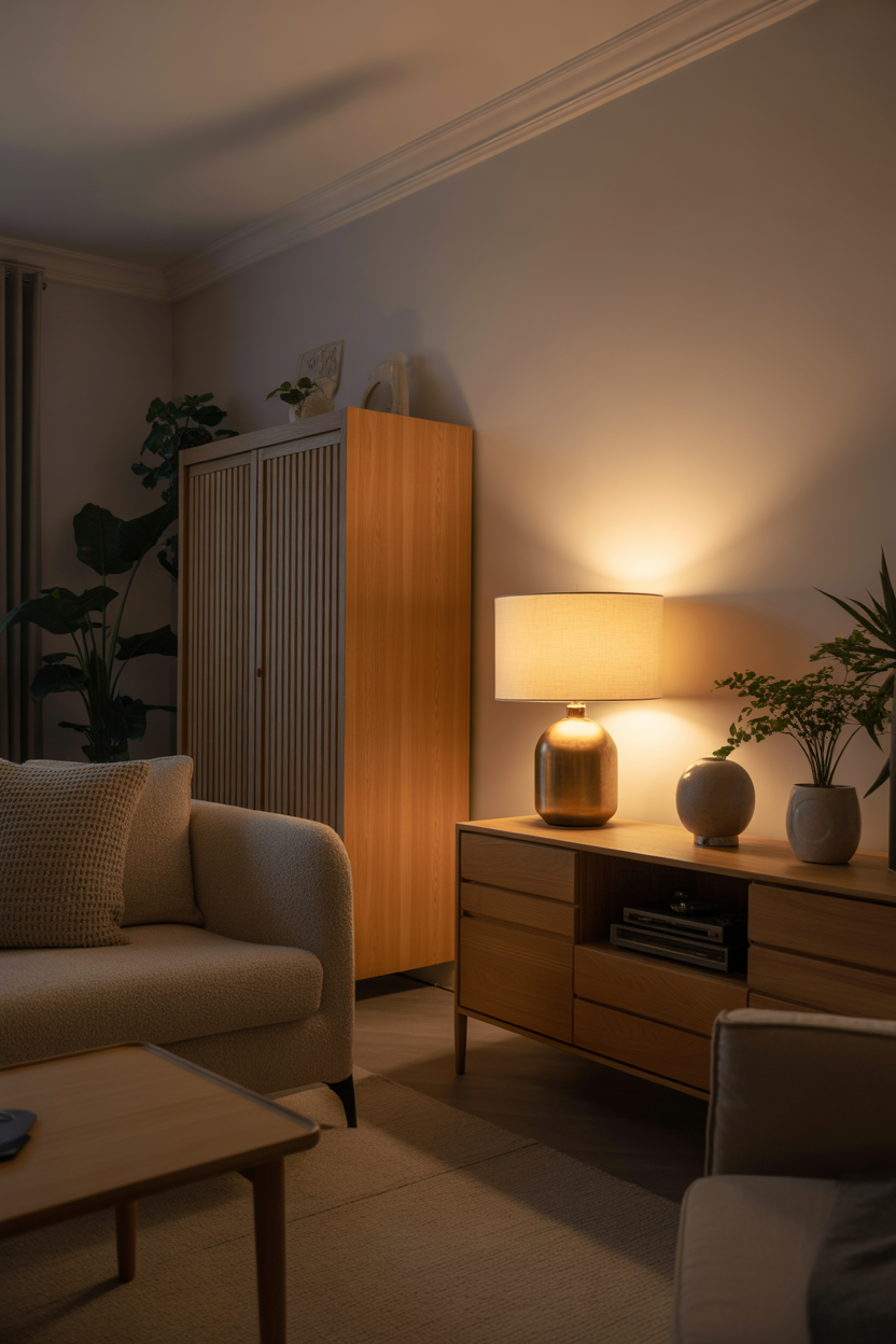 Nordic Scandinavian living room warm white wood cozy modern design