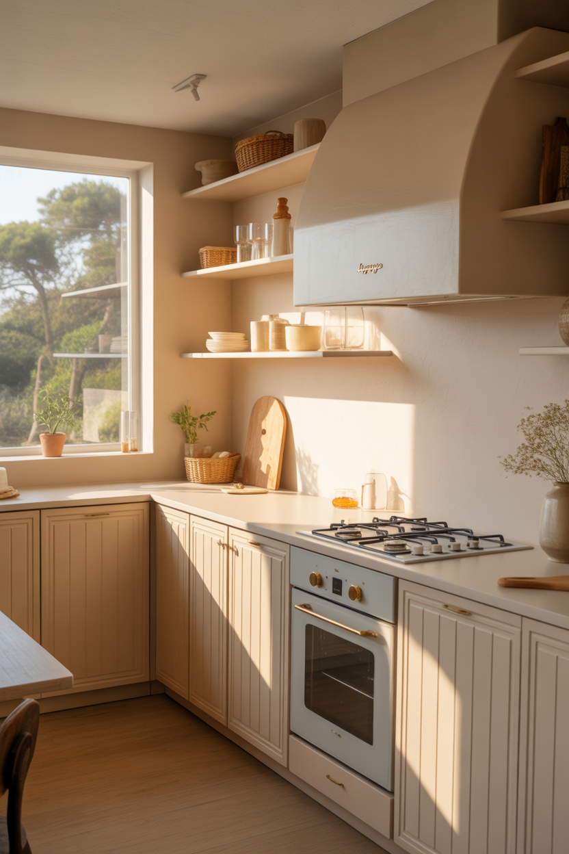 Off-white coastal kitchen cabinets with minimal clean beach style