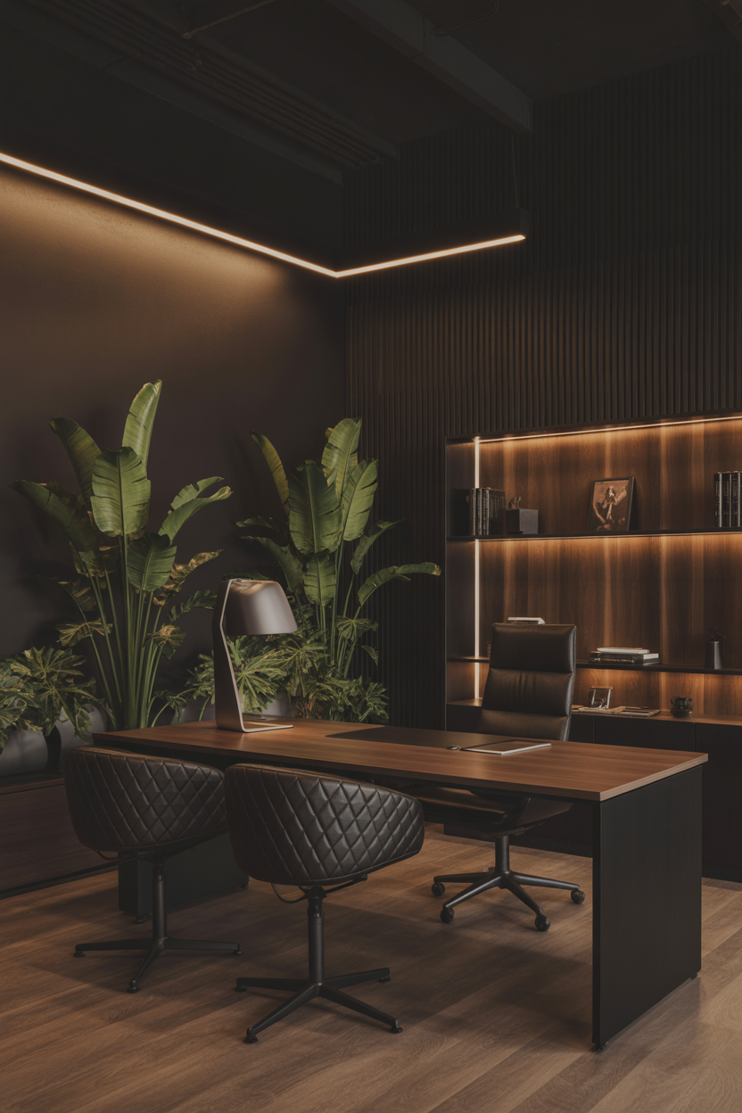 home office decorated with indoor plants