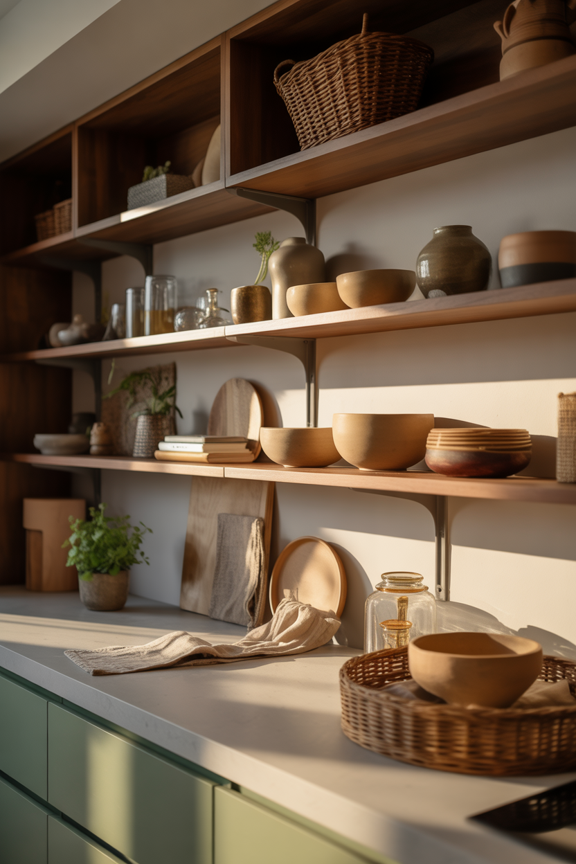 kitchen island decor ideas with open shelving display
