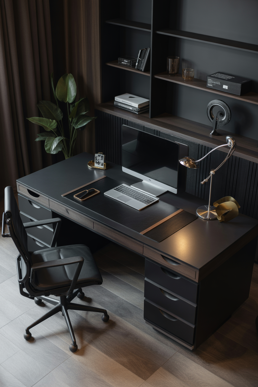 clean and organized home office desk with minimal decor