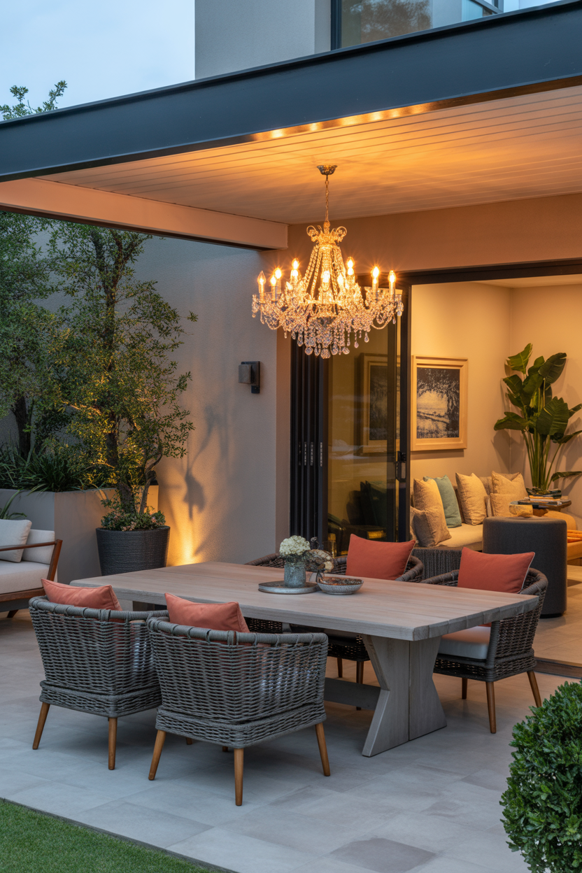 Outdoor dining haven covered patio ideas with cozy evening ambiance