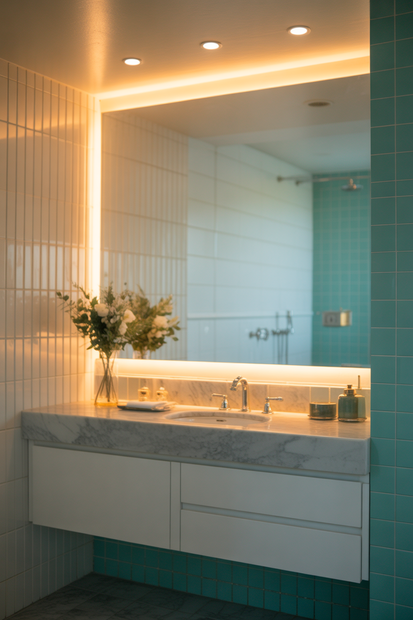 oversized coastal bathroom mirror ideas for bright, airy space