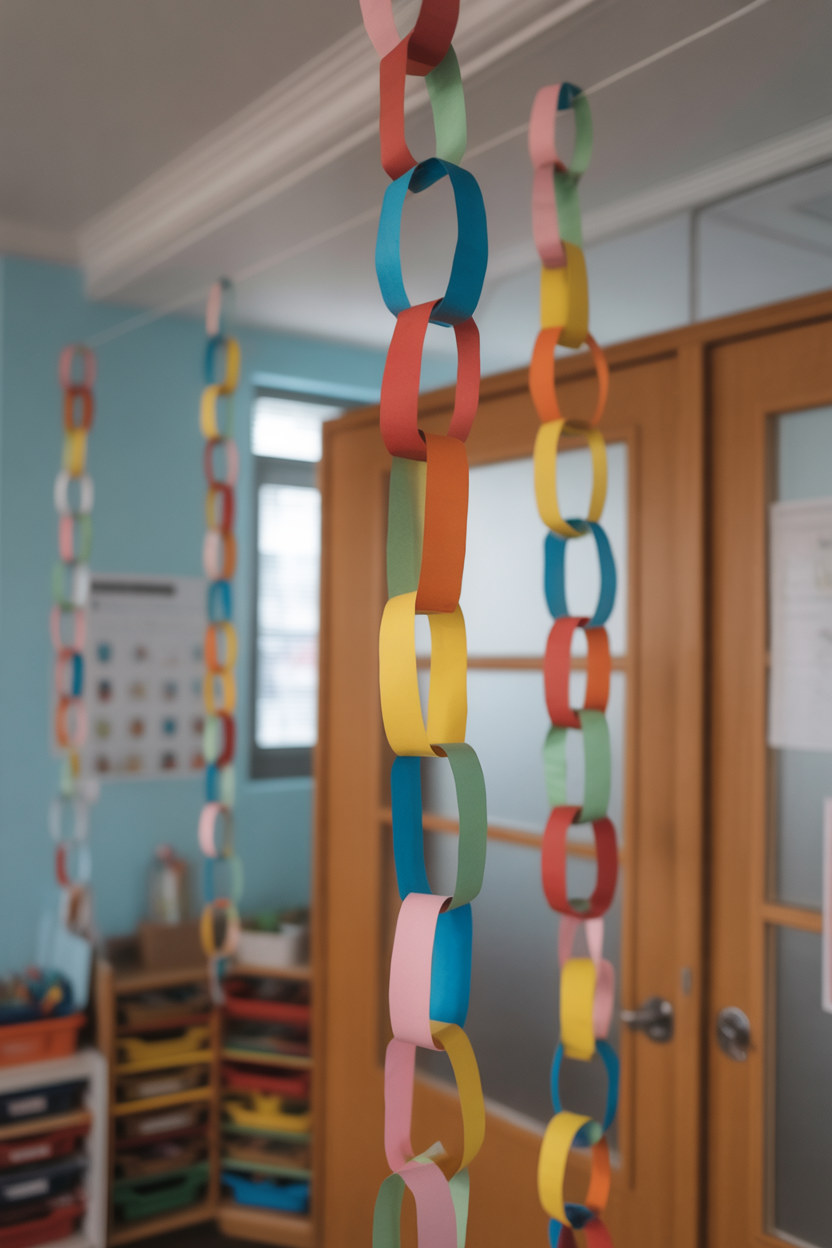 Colorful paper chain garland classroom decoration for Mother’s Day