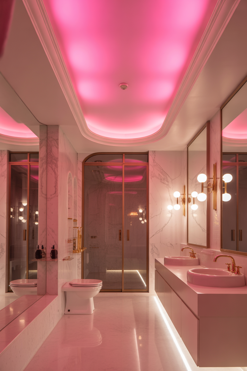 pink ceiling bathroom ideas soft luxury design style