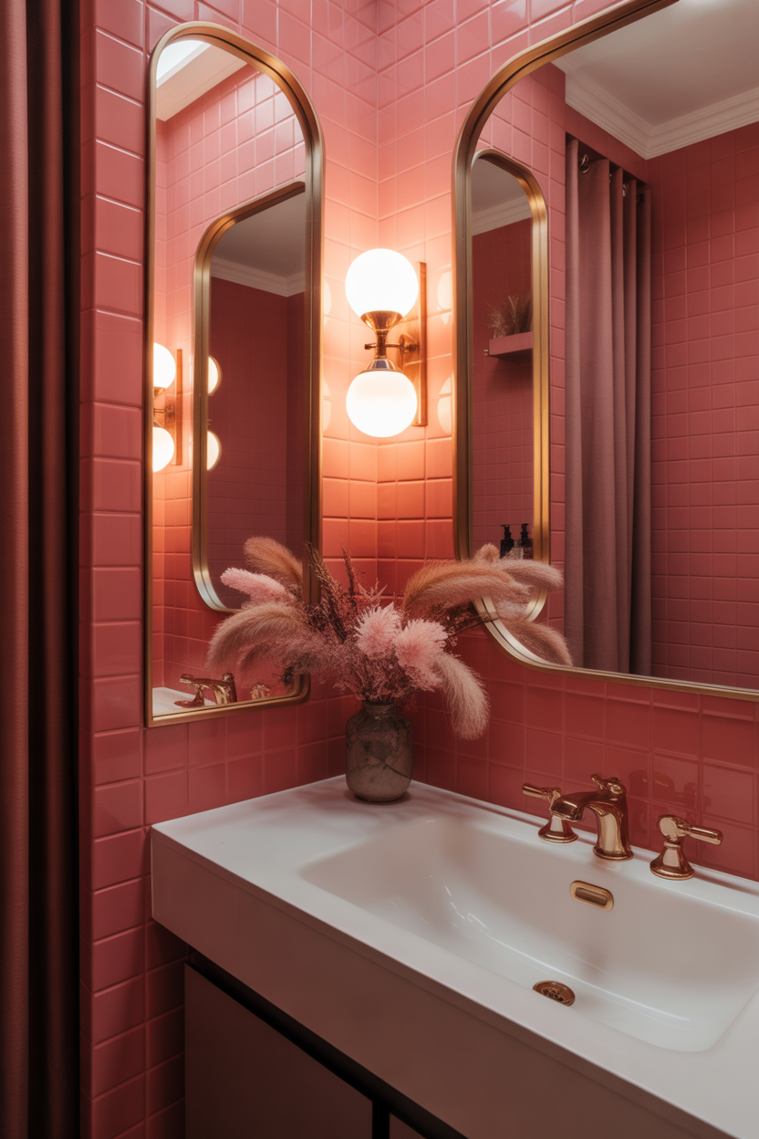 pink wallpaper bathroom ideas statement wall styling