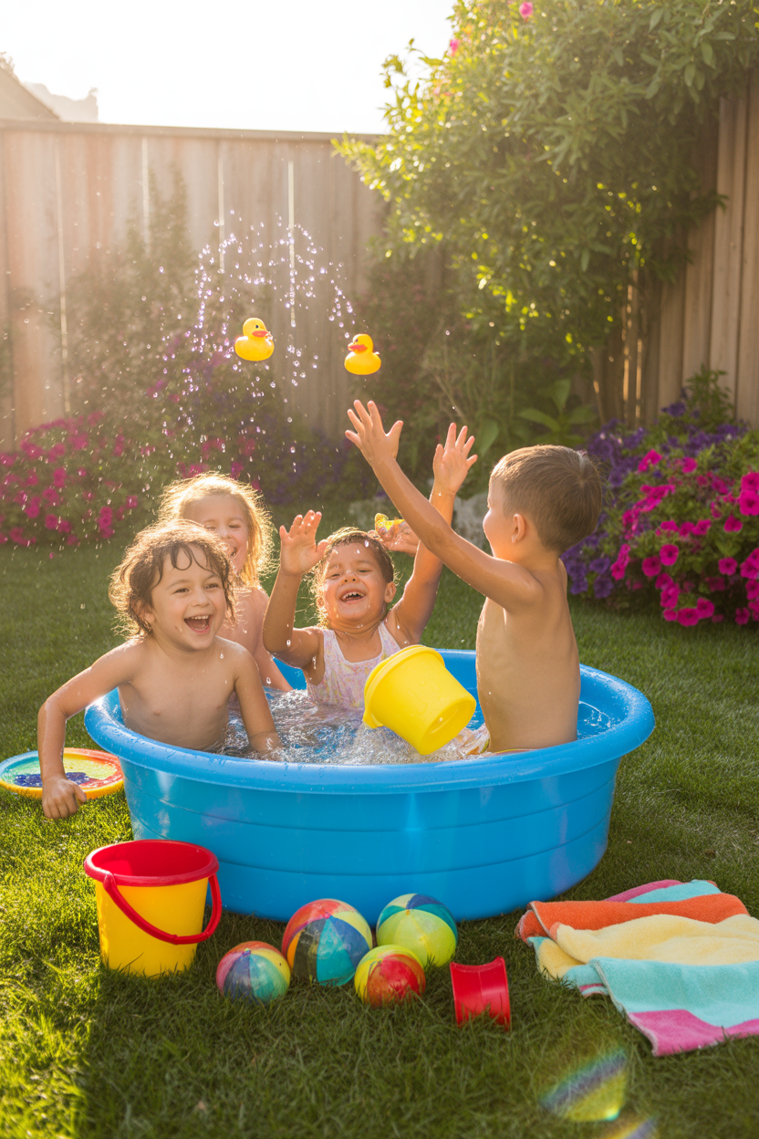 preschool summer activities, water play station, outdoor fun