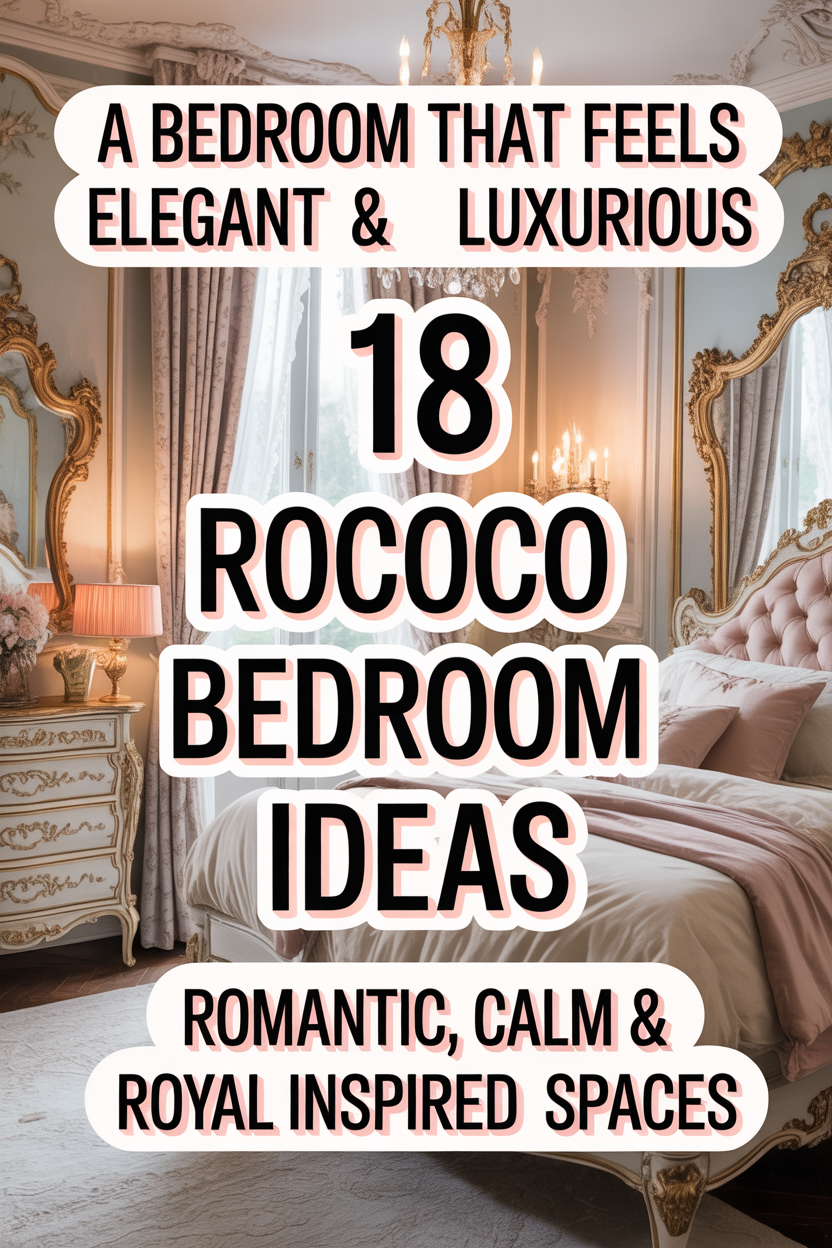 Romantic French Rococo bedroom featuring ornate furniture, soft fabrics, warm lighting and a calm luxurious atmosphere