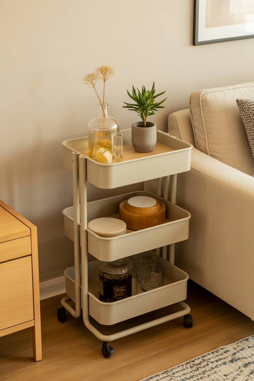 Rolling cart storage organizer for kitchen and bedroom, small space solution