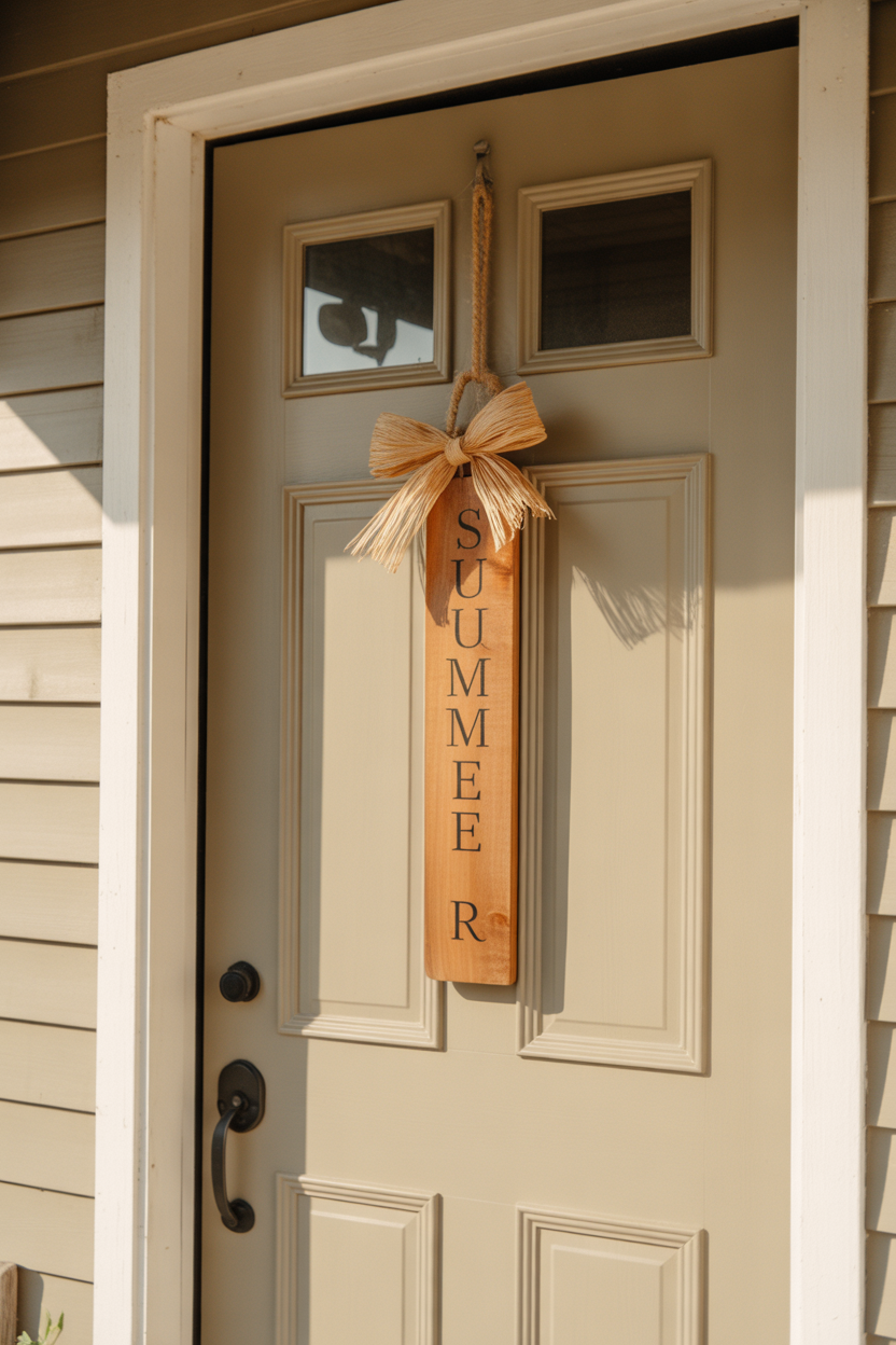 Rustic summer door hanger ideas, wooden farmhouse style front door