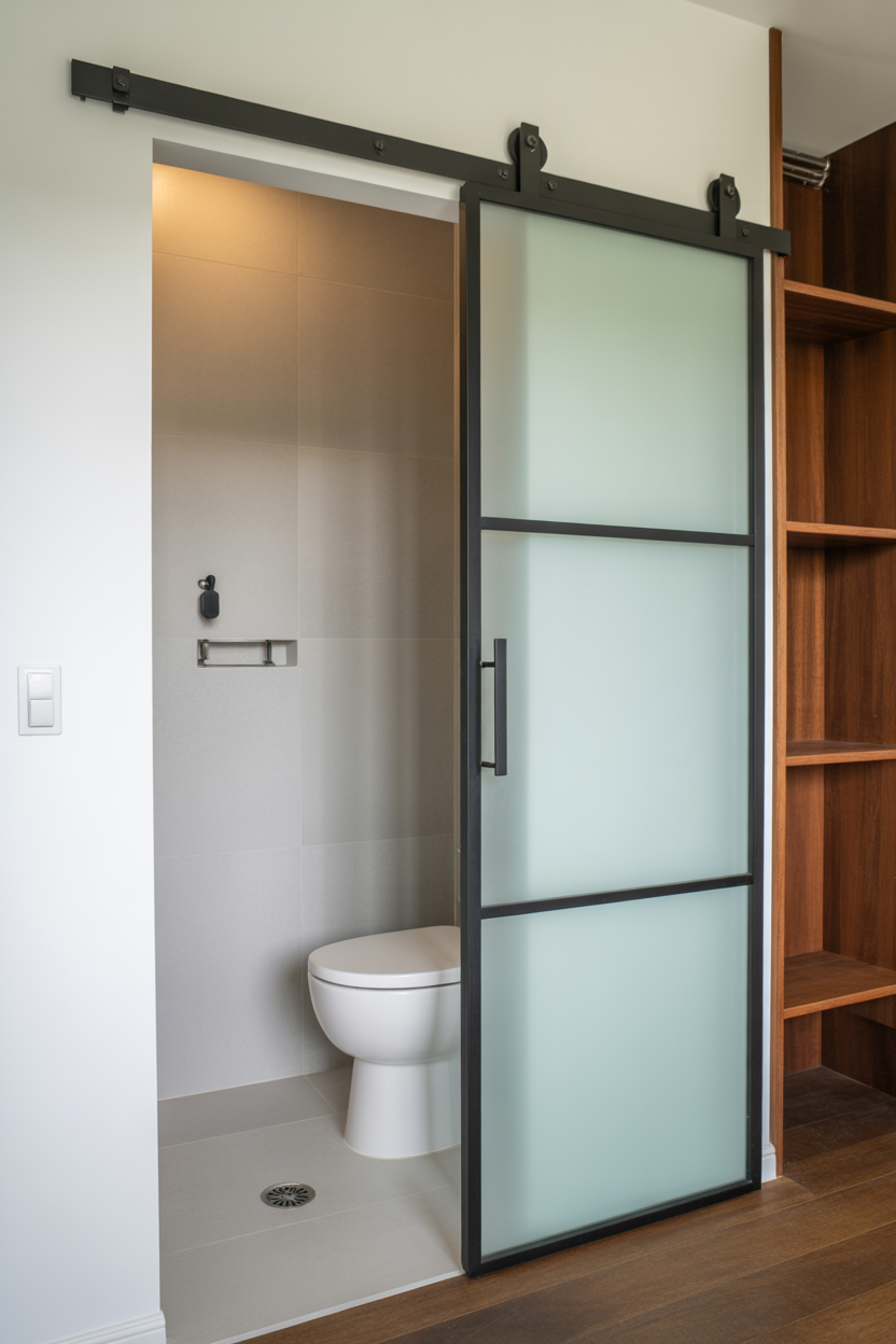 Pocket sliding door small bathroom space saving modern design solution