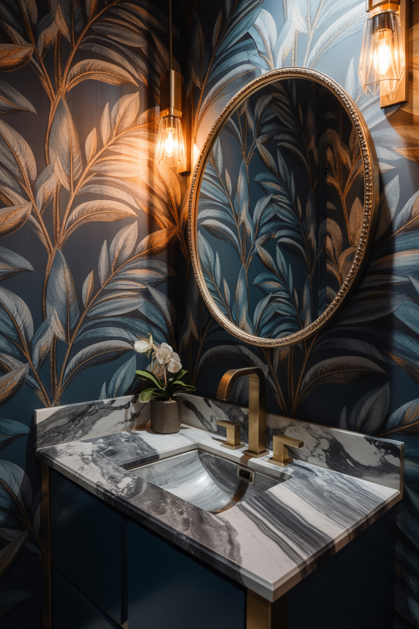 stunning small bathroom wallpaper decor inspiration with modern luxury powder room styling