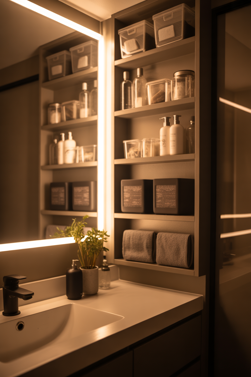 Smart bathroom storage hacks, small, organized, modern design