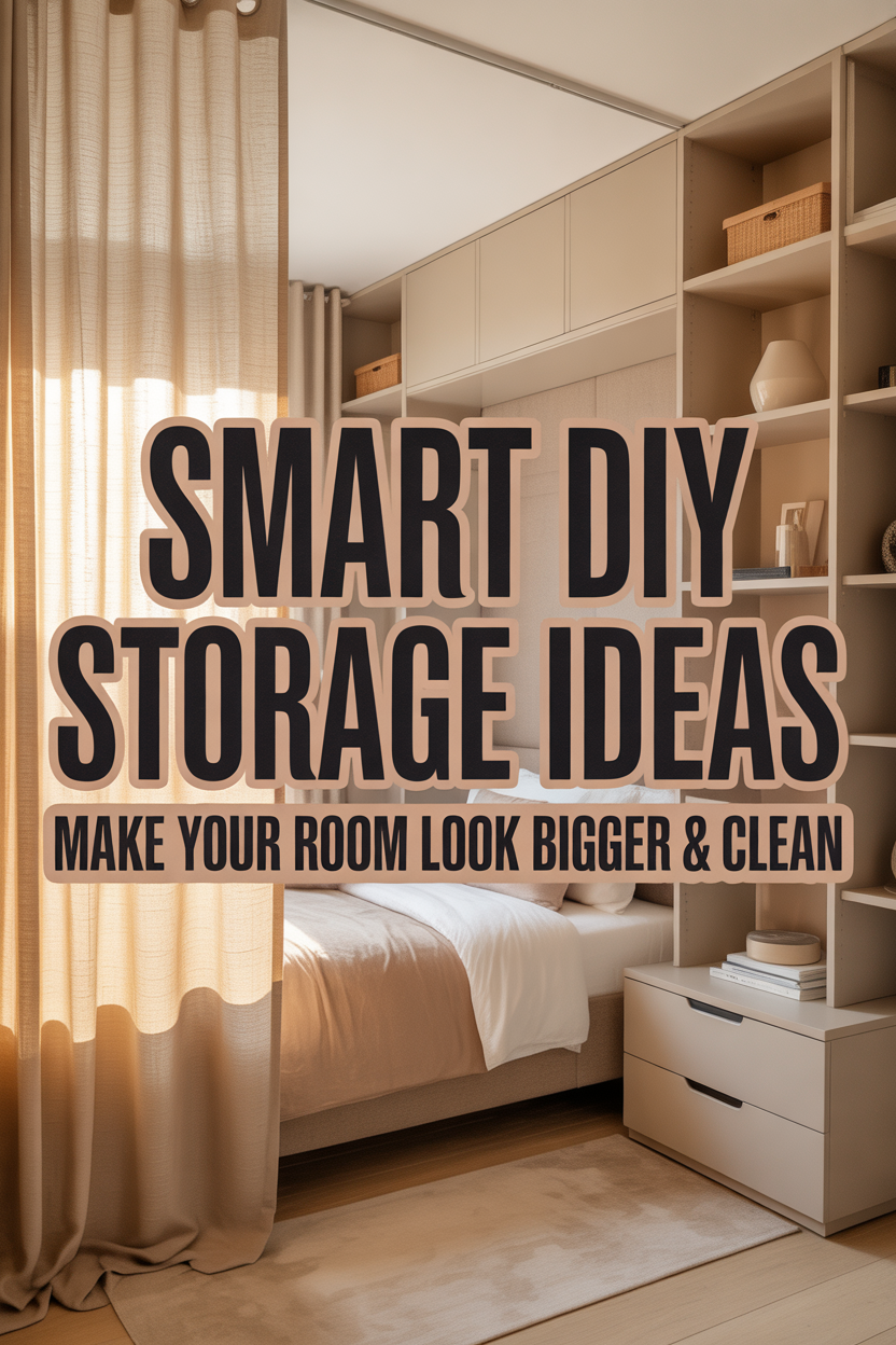 Tiny home DIY storage solutions with under-bed drawers, multi-functional furniture, and minimalist organized decor