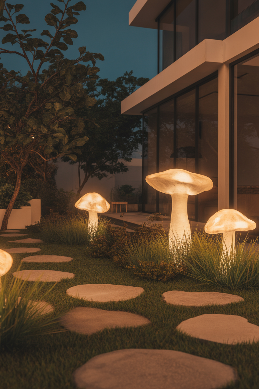 solar mushroom garden lights cozy outdoor decor ideas