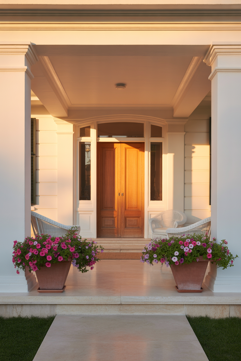 symmetrical summer front porch flower pot ideas