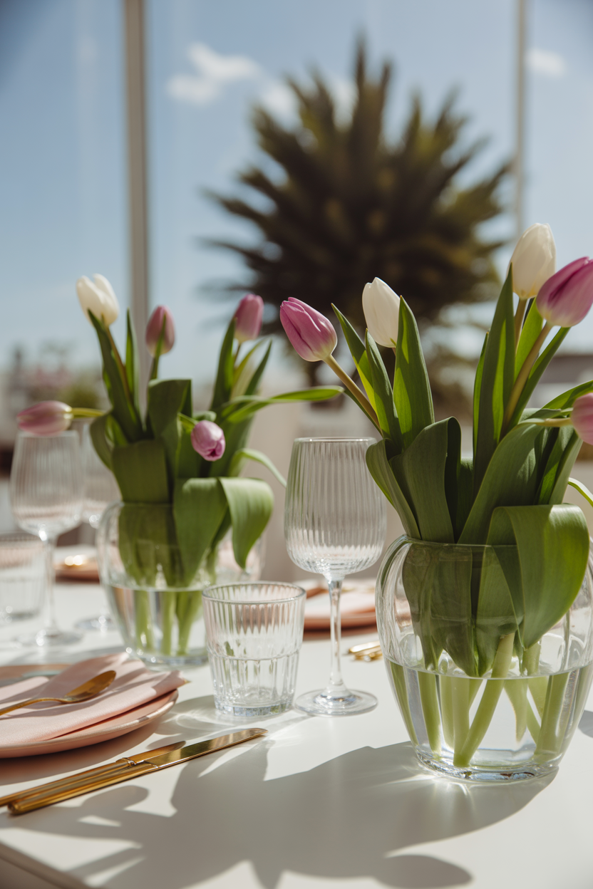 tulip Mother’s Day table decoration ideas with fresh spring flowers