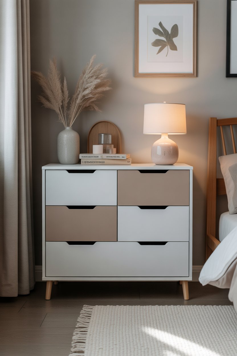 Two-tone painted IKEA dresser in white and beige for a modern designer style