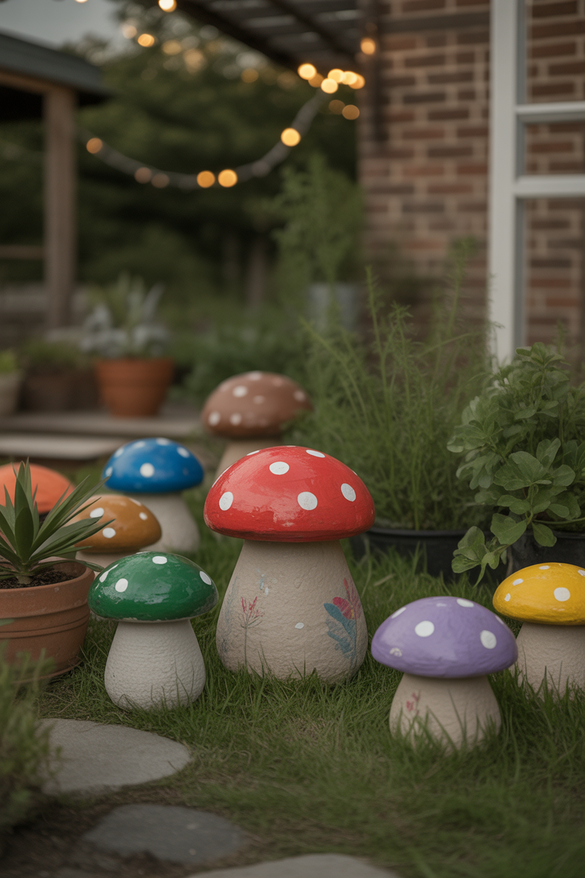 DIY mushroom stone garden decor creative budget idea