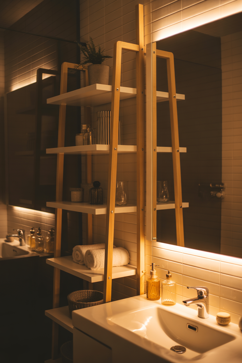 Vertical storage bathroom ladder shelf modern compact design