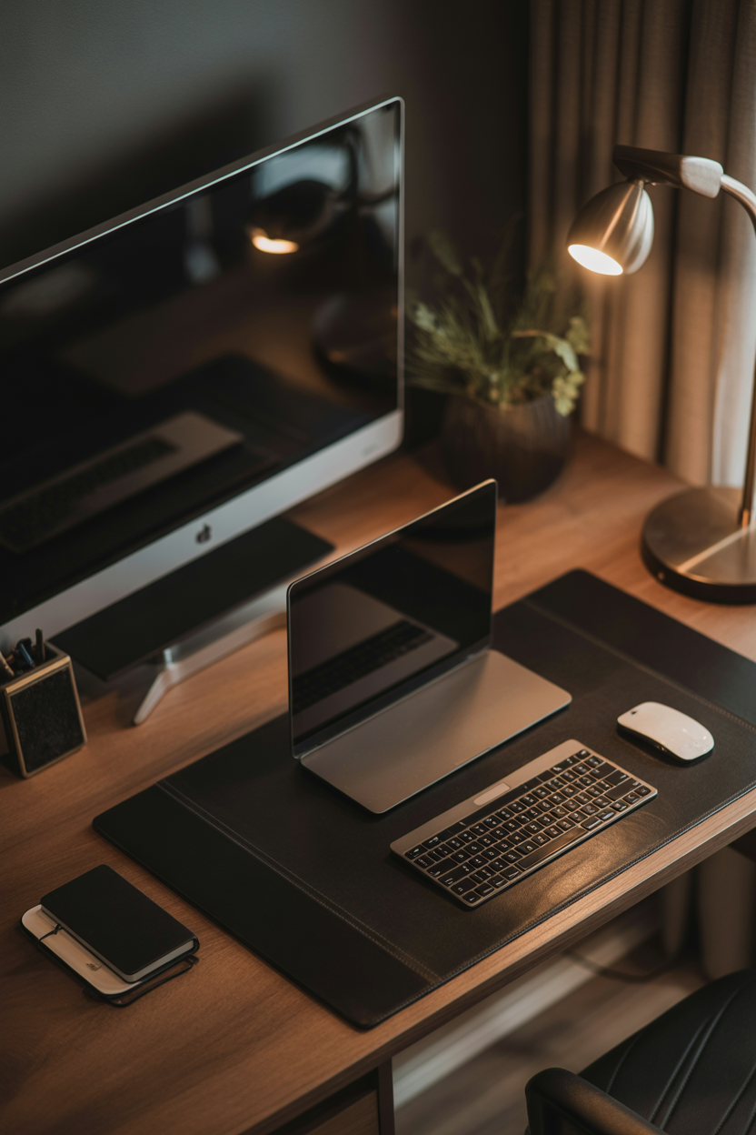 professional home office desk setup for video calls