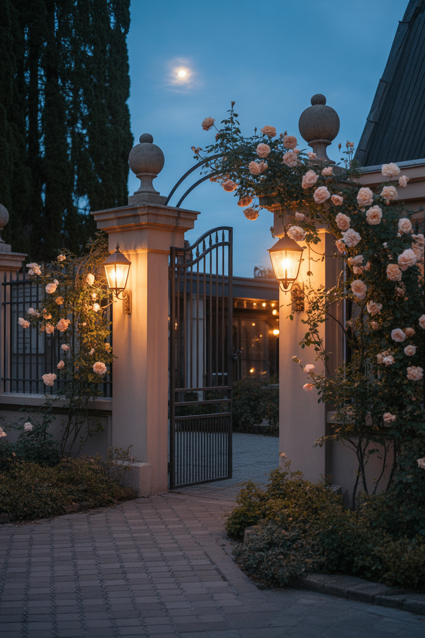 vintage garden decor ideas, iron gate, romantic entrance, aesthetic backyard