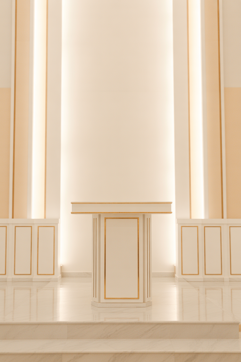 Minimalist white and gold church stage decoration
