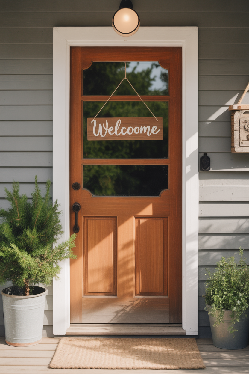 Summer door hanger ideas, handmade wooden welcome sign front door decor
