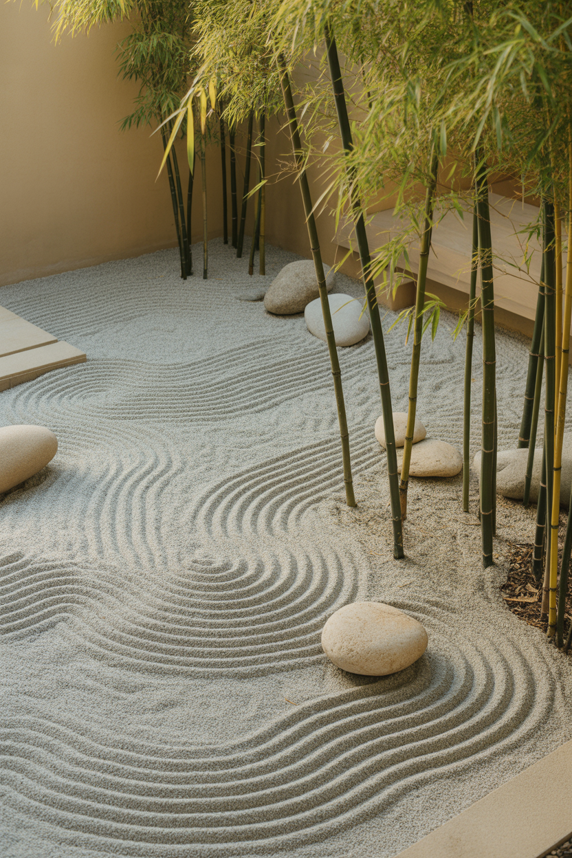 zen gravel patio ideas with minimalist landscaping