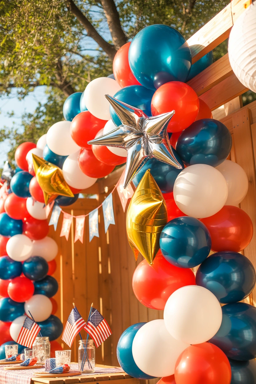 Red white blue balloon garland decor