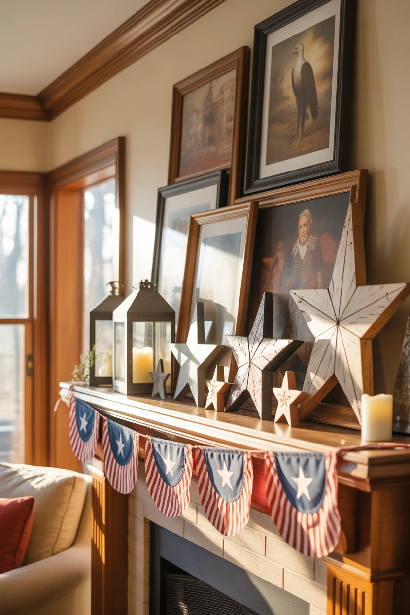 Patriotic mantel styled for Independence Day