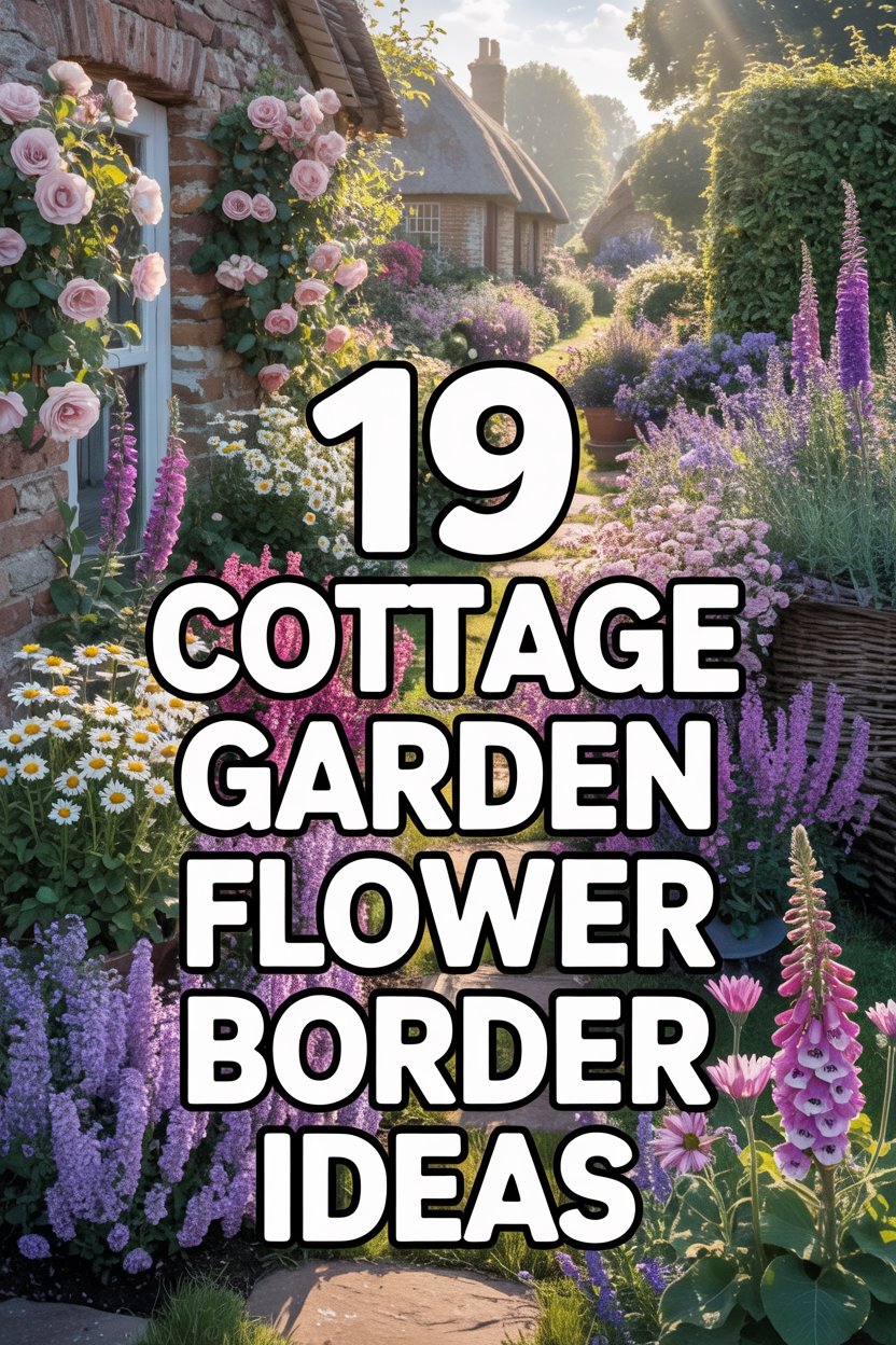Colorful cottage garden flower border ideas with romantic blooms and charming pathways