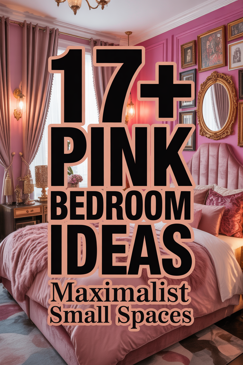 Small pink maximalist bedroom with hot pink accent wall and floor-to-ceiling gallery decor