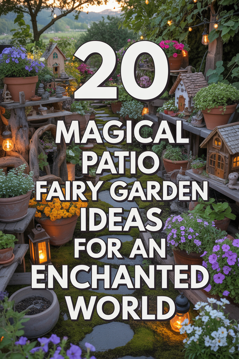 Magical patio fairy garden ideas featuring miniature fairy houses, flowers, pathways, and whimsical outdoor decor