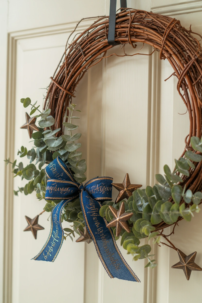 Handmade patriotic wreath on front door
