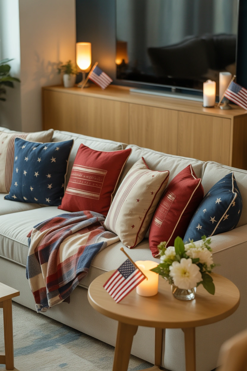 Living room decorated for 4th of July