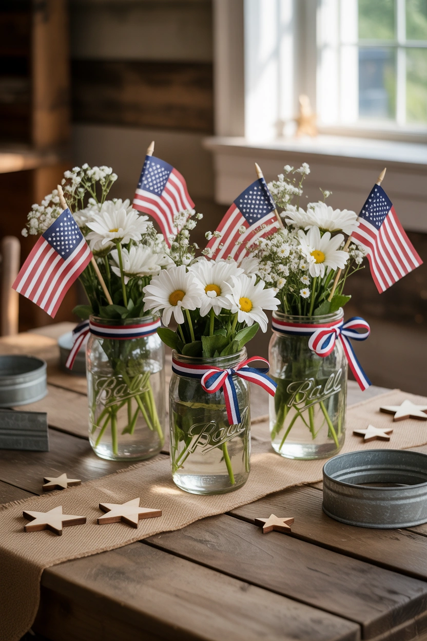 Patriotic mason jar centerpiece decor