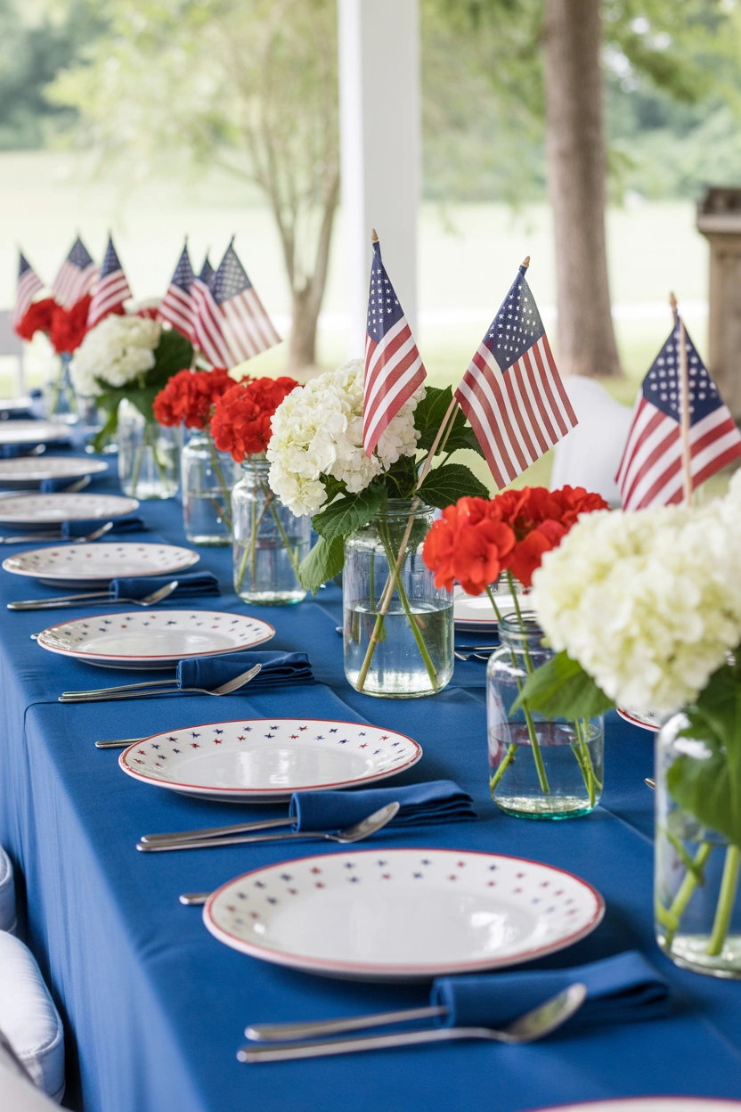 Outdoor patriotic dining table setup