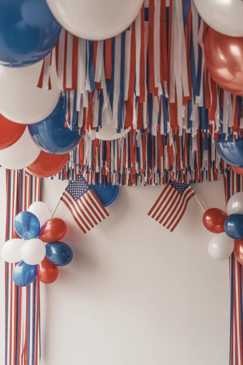 Patriotic photo backdrop for party setup