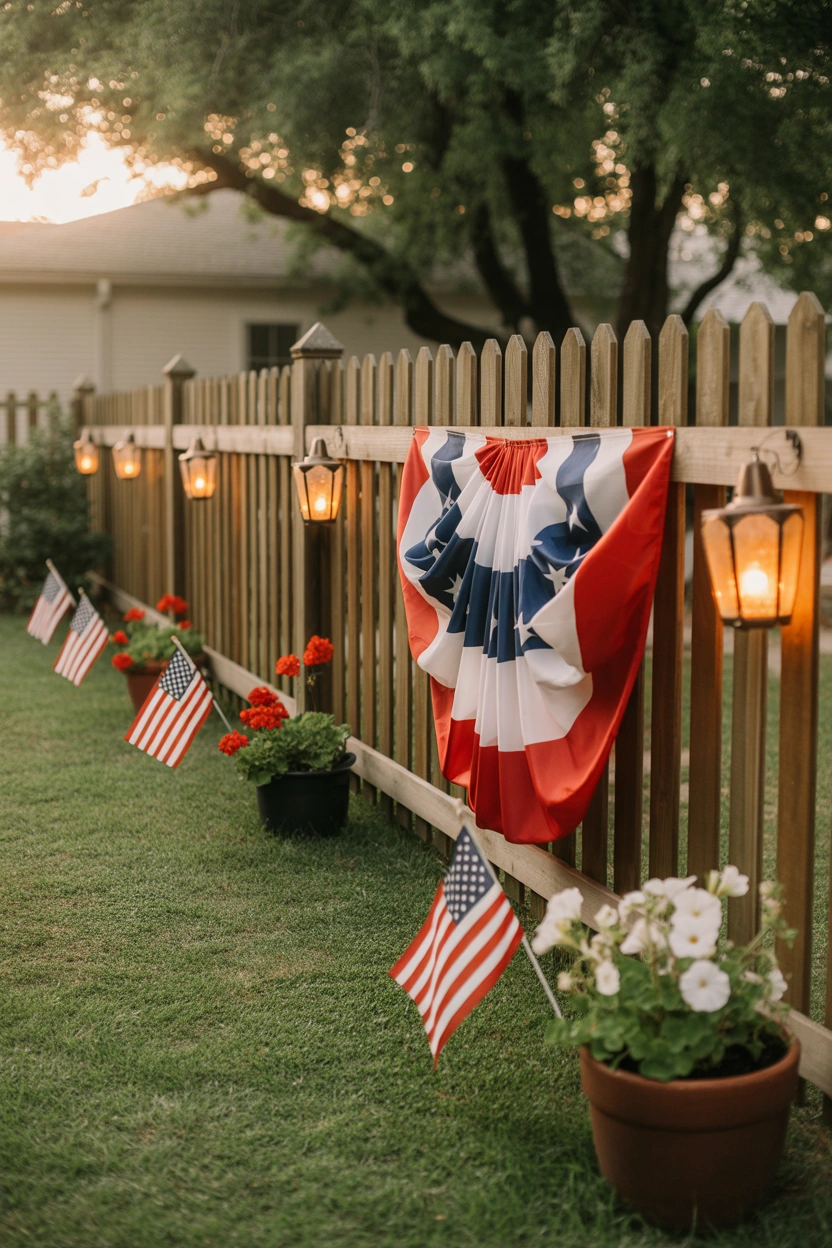 Patriotic banners and yard decorations