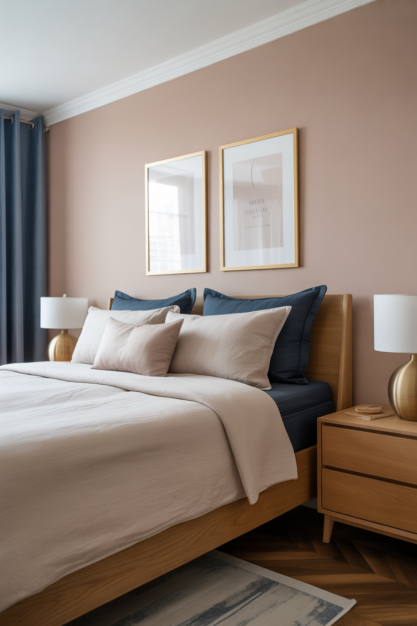 Pink to blue ombre bedding as the centerpiece of a white bedroom — pink and blue bedroom decor idea