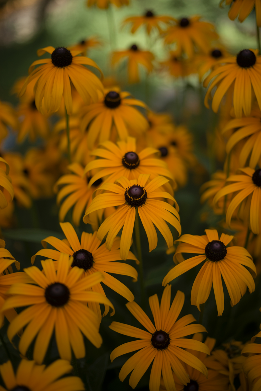 Rudbeckia flowers blooming in a full sun summer garden bed