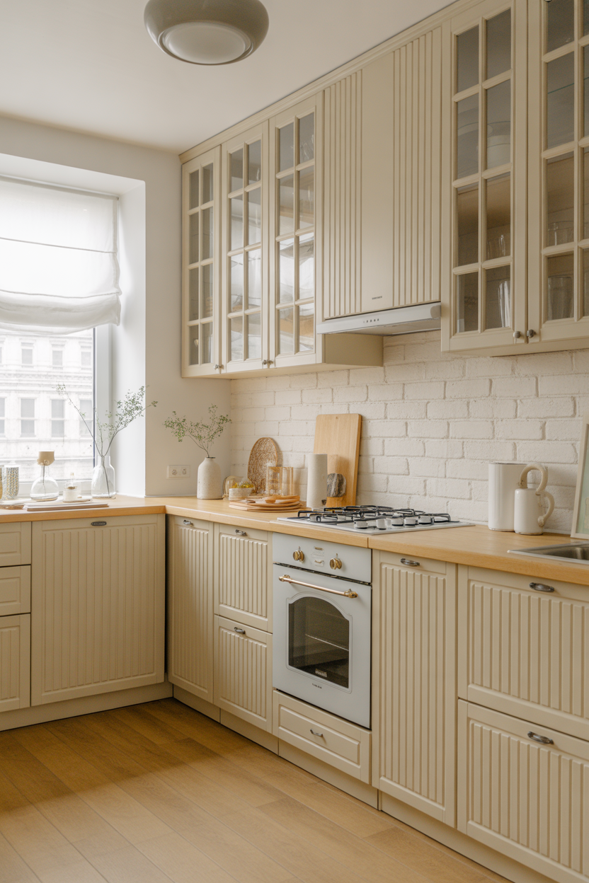 Small kitchen with white oak cabinets designed to feel light, airy, and modern