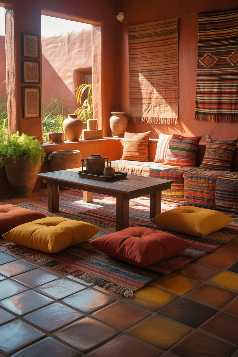 Cozy Mexican-style room with bright colors and rustic decor