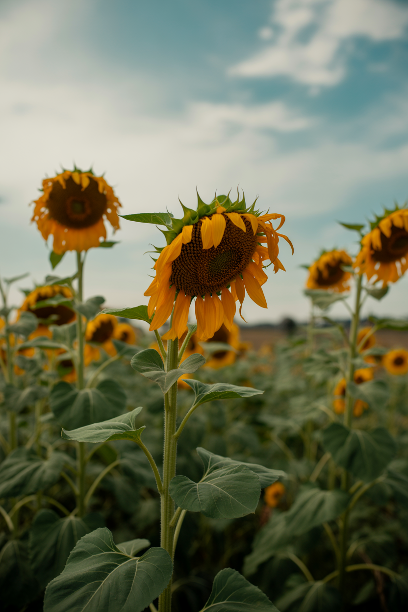 Tall sunflowers thriving in a bright, full sun summer garden