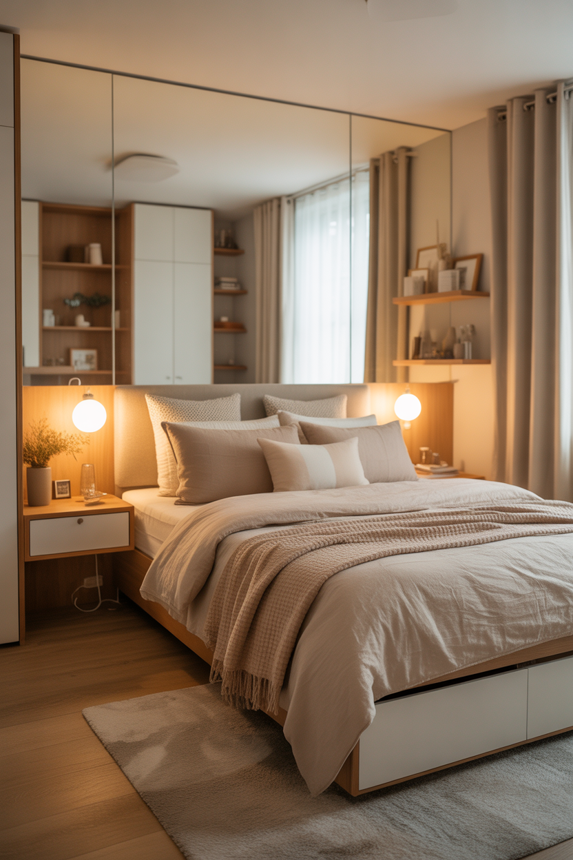 Tiny apartment bedroom with renter-friendly storage ideas and cozy modern decor inspiration